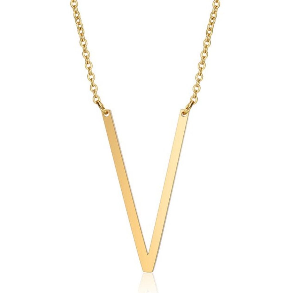 Large Letter "V" Gold Big Initial Name Necklace